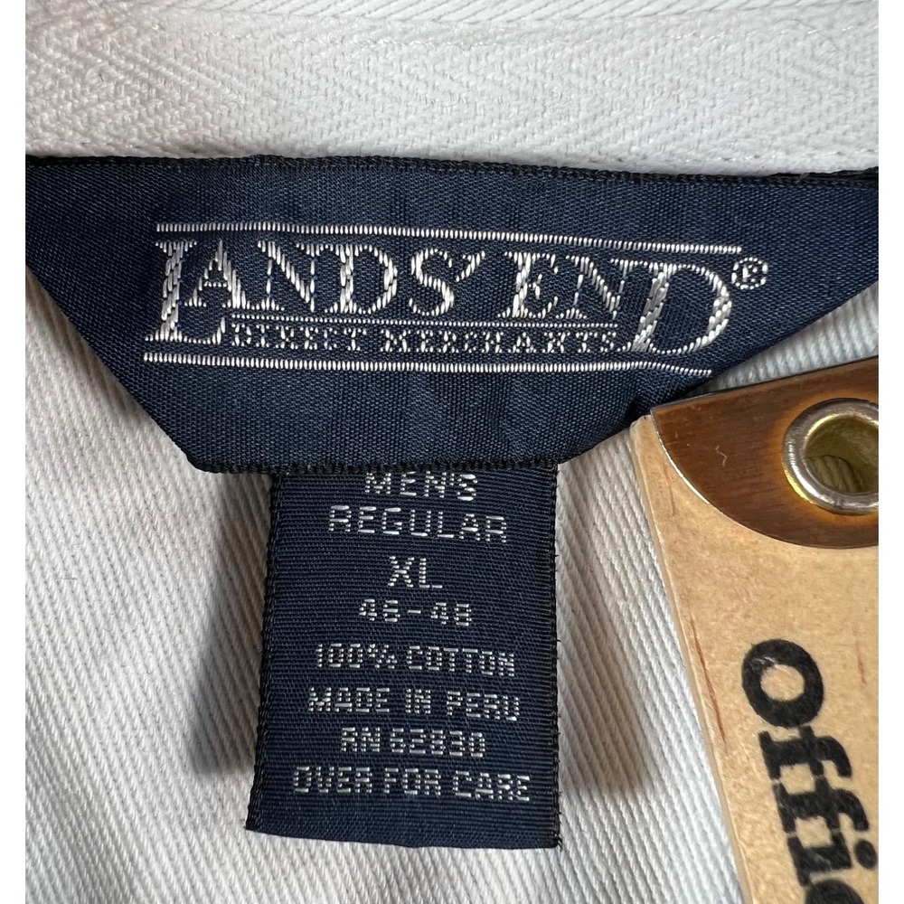 Lands End Vintage Rugby Shirt Mens XL Green White Stripe Heavyweight 90s Polo - Picture 11 of 13